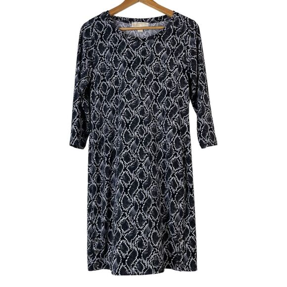 Michael Michael‎ Kors 3/4 Sleeves  Snake Print Dress Stretch Black Grey Size S - Picture 1 of 12